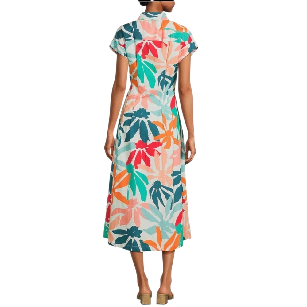 AP.NY Tropical Floral Midi Shirt Dress with Tie Waist - Multicolor - Picture 2 of 14